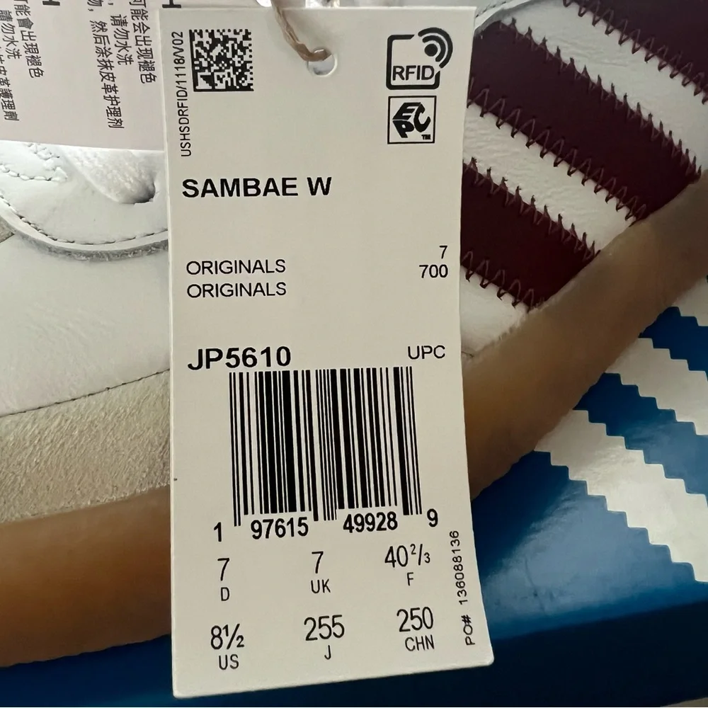 Adidas Samba White and Burgundy Sneakers - Picture 5 of 6